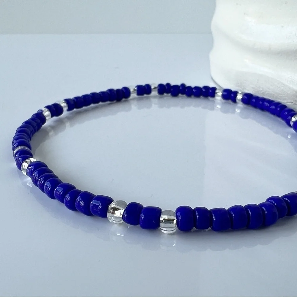 Cobalt Blue Stretch Beaded Anklet 8.5”